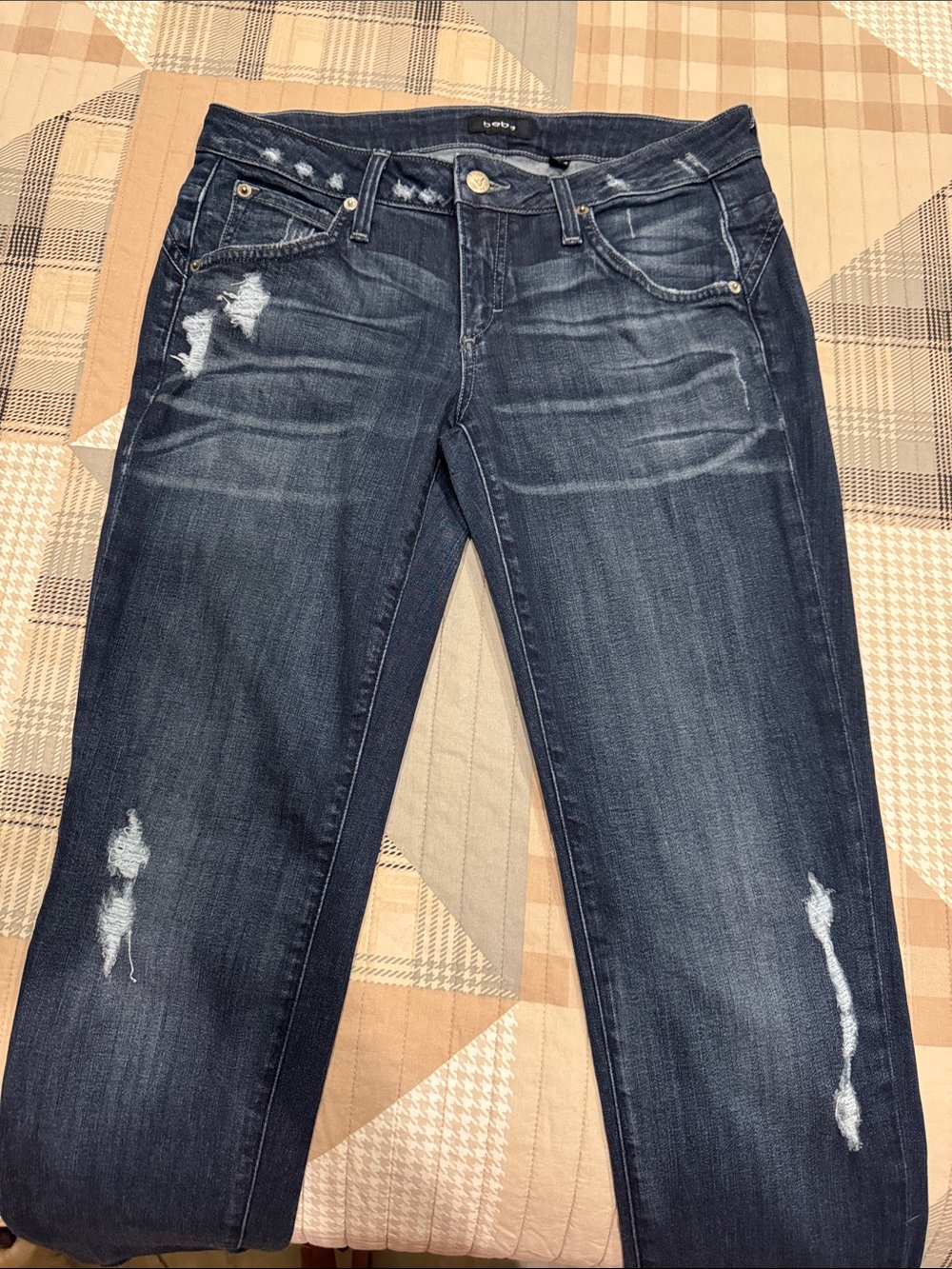 bebe Dark Blue Distressed Skinny Jeans